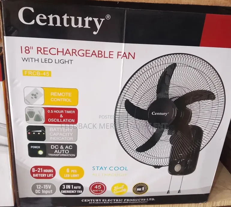 Century Rechargeable Wall Fan "18" Inches