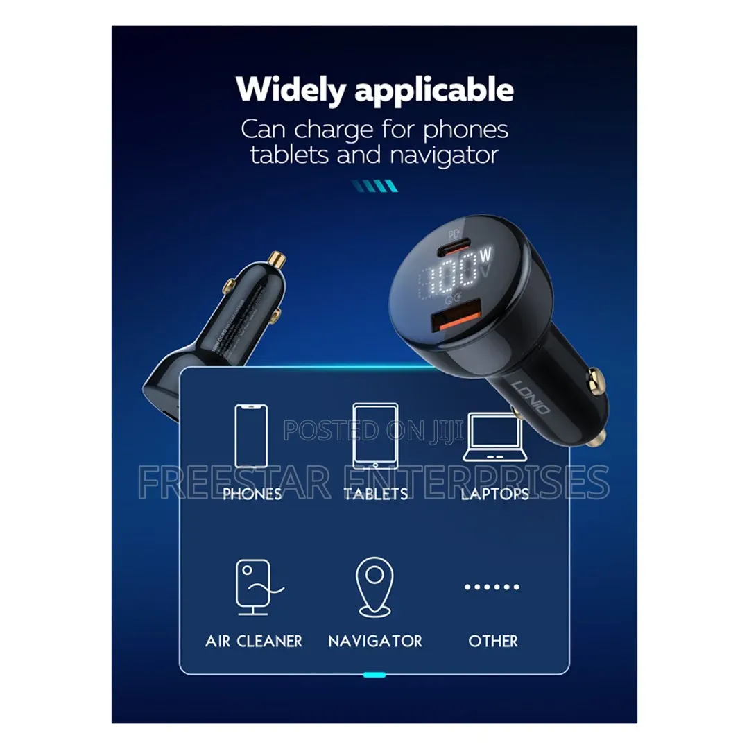 LDNIO 100W Fast Car Charger Adapter - Dual Port PD