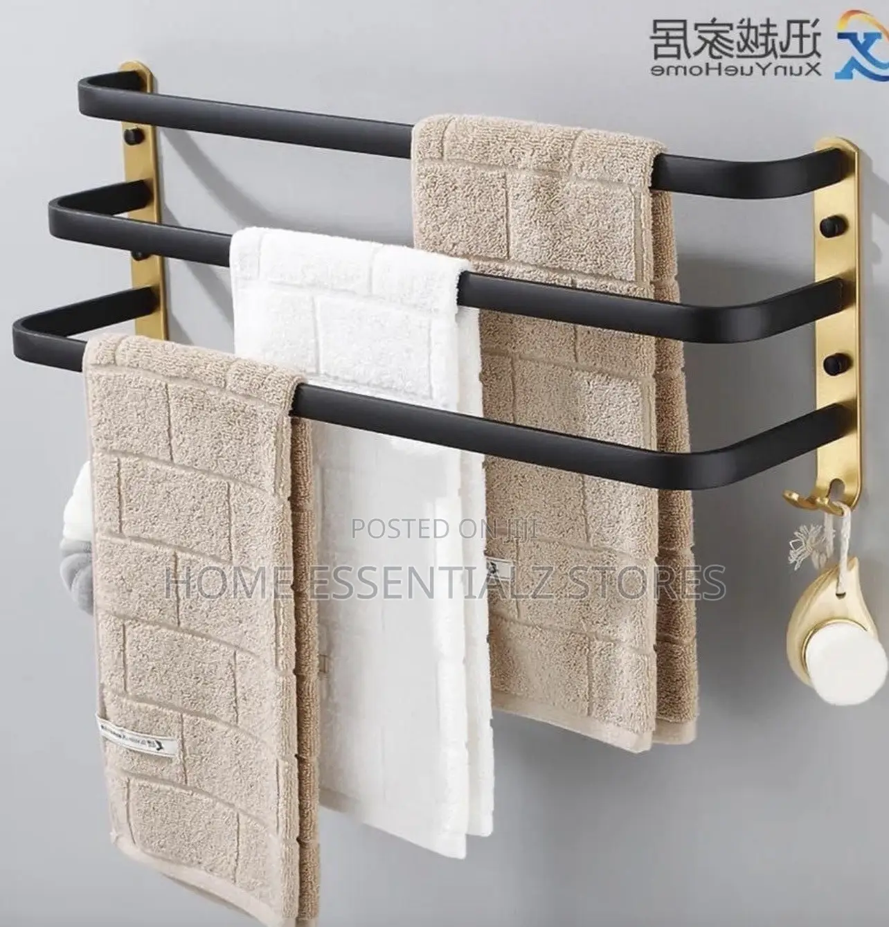 3-Bar Wall Mounted Towel Rack With Hooks - Bathroom Towel Holder