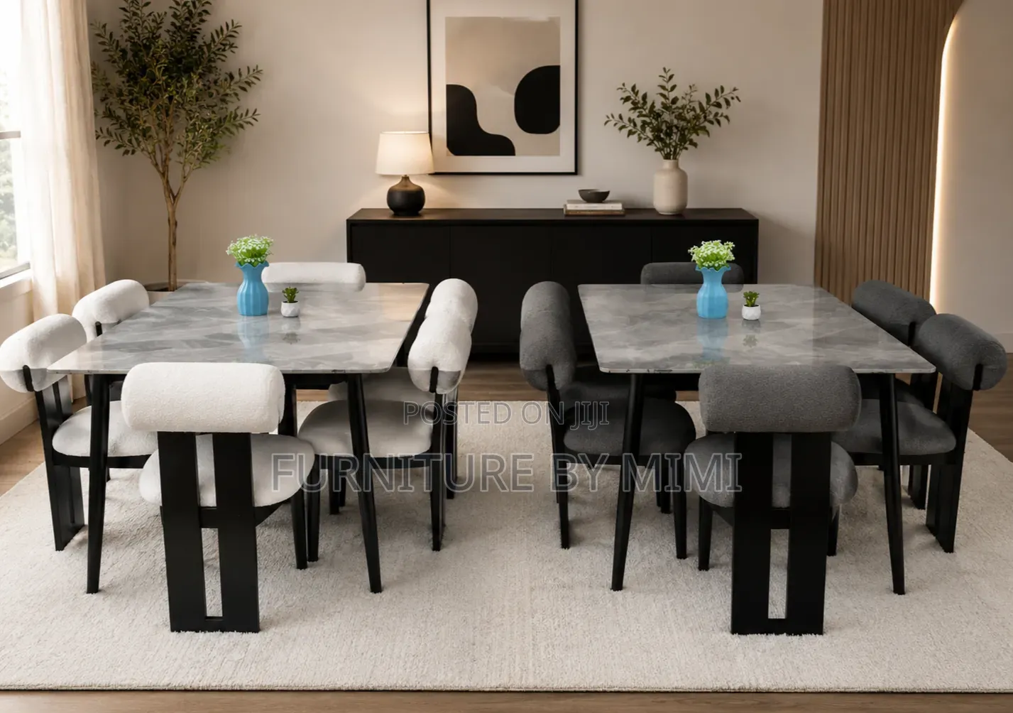 Luxury 4-Seater Marble Top Dining Set With Bouclé Chairs