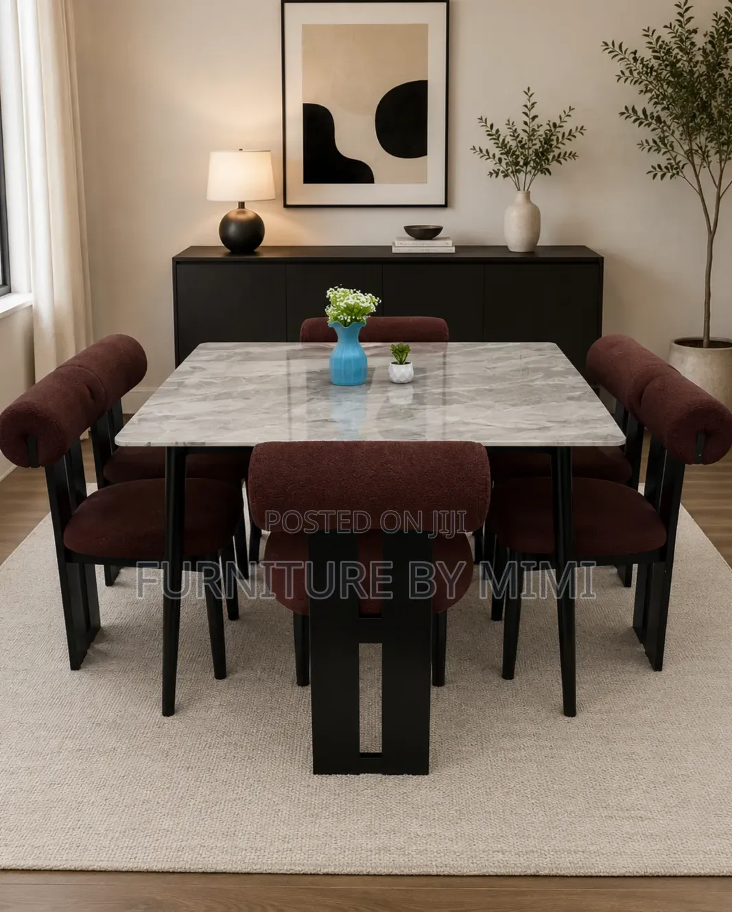 Luxury 4-Seater Marble Top Dining Set With Bouclé Chairs