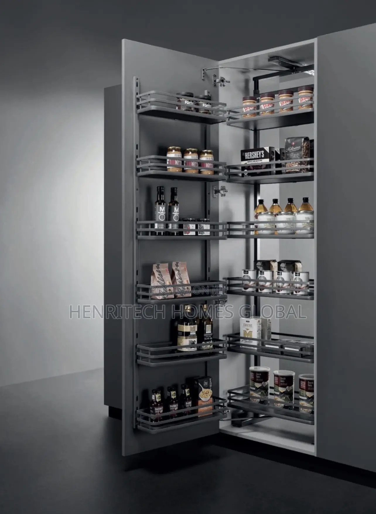 Built-in Magic Corner Pantry – 6 Layers (Gray)