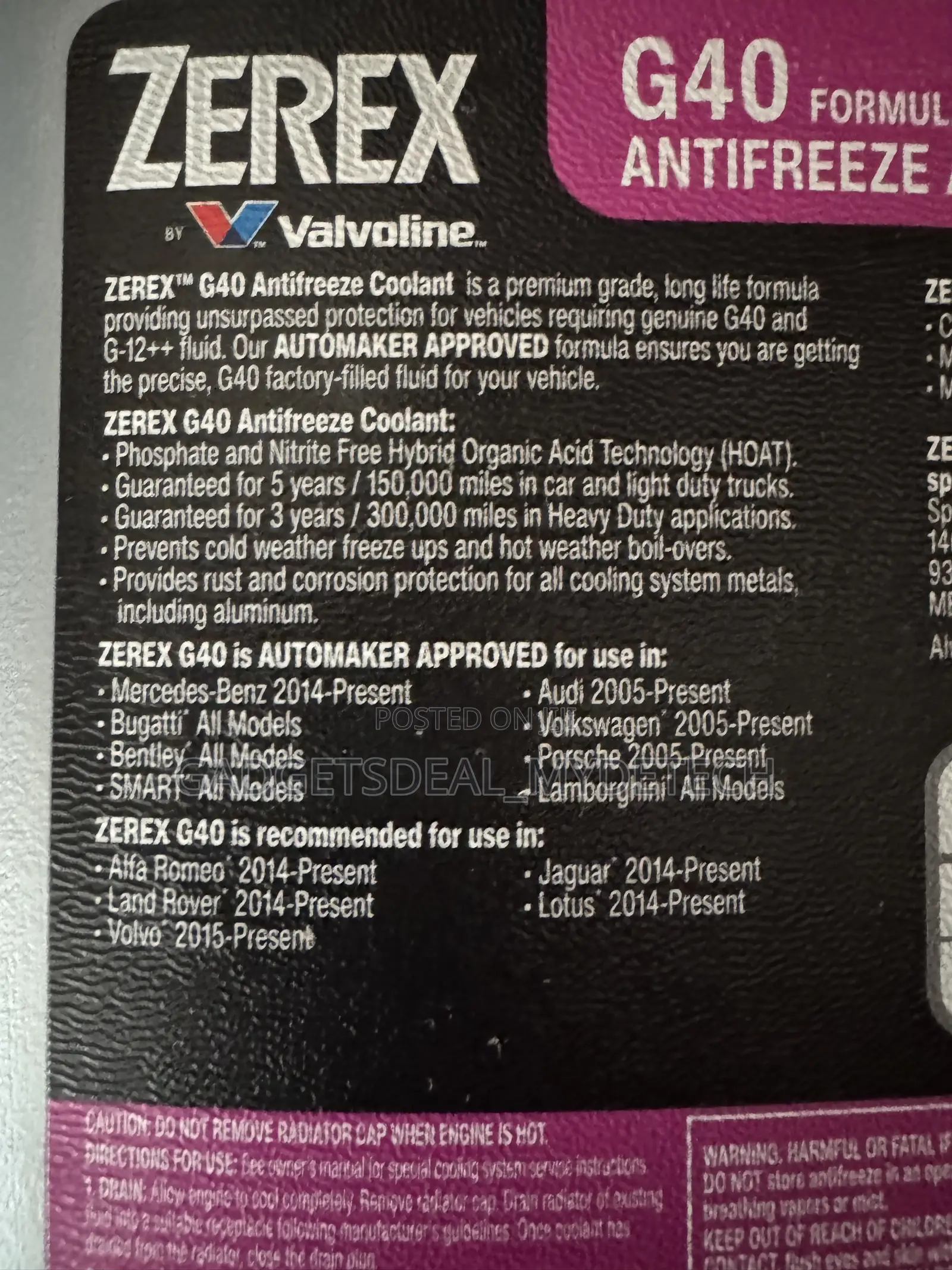 Zerex G40 Phosphate and Nitrite Free Concentrate Antifreeze/Coolant