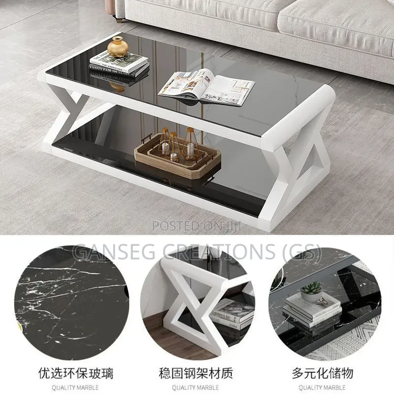 Modern Z-Shaped Tempered Glass TV Stand Centre Table Set