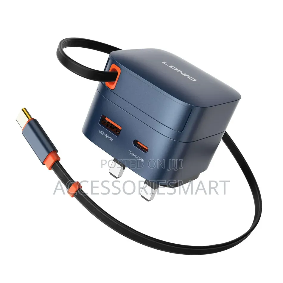 LDNIO Q10 65W GaN Fast Charger With Built-in Retractable USB-C