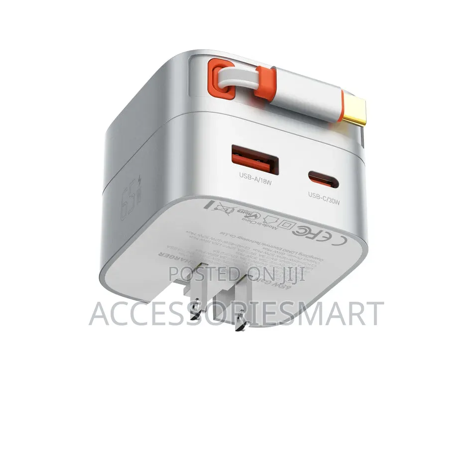 LDNIO Q10 65W GaN Fast Charger With Built-in Retractable USB-C