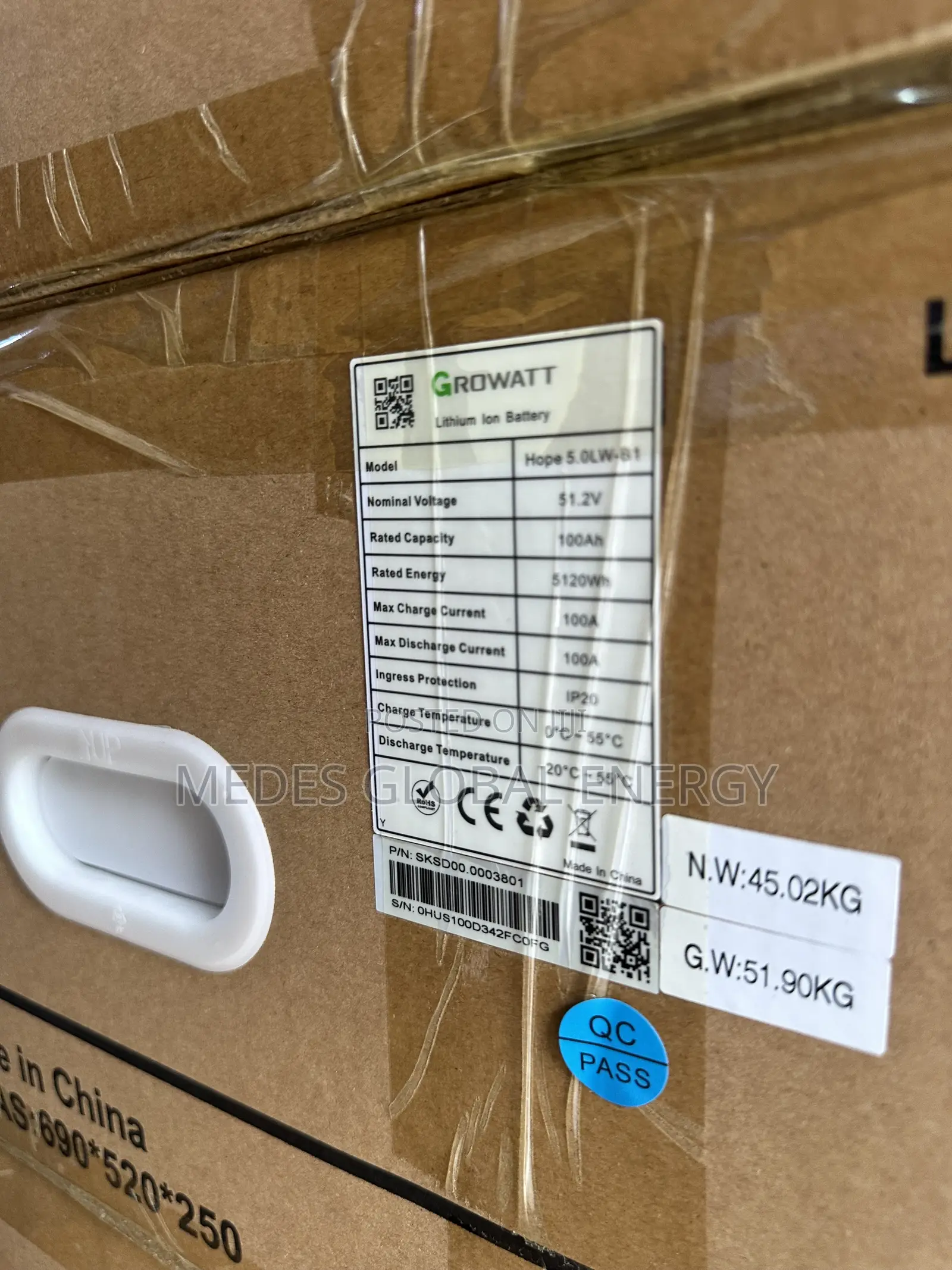 5kwh/5120wh 51.2v Growatt Lithium Ion Battery