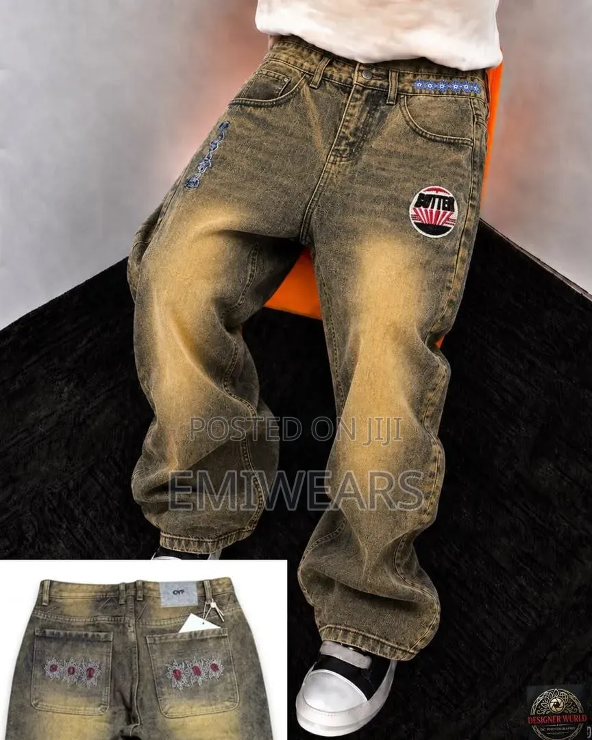 Men's Black Wide-Leg Jeans | "BUTTER" Embroidered Graphic Denim