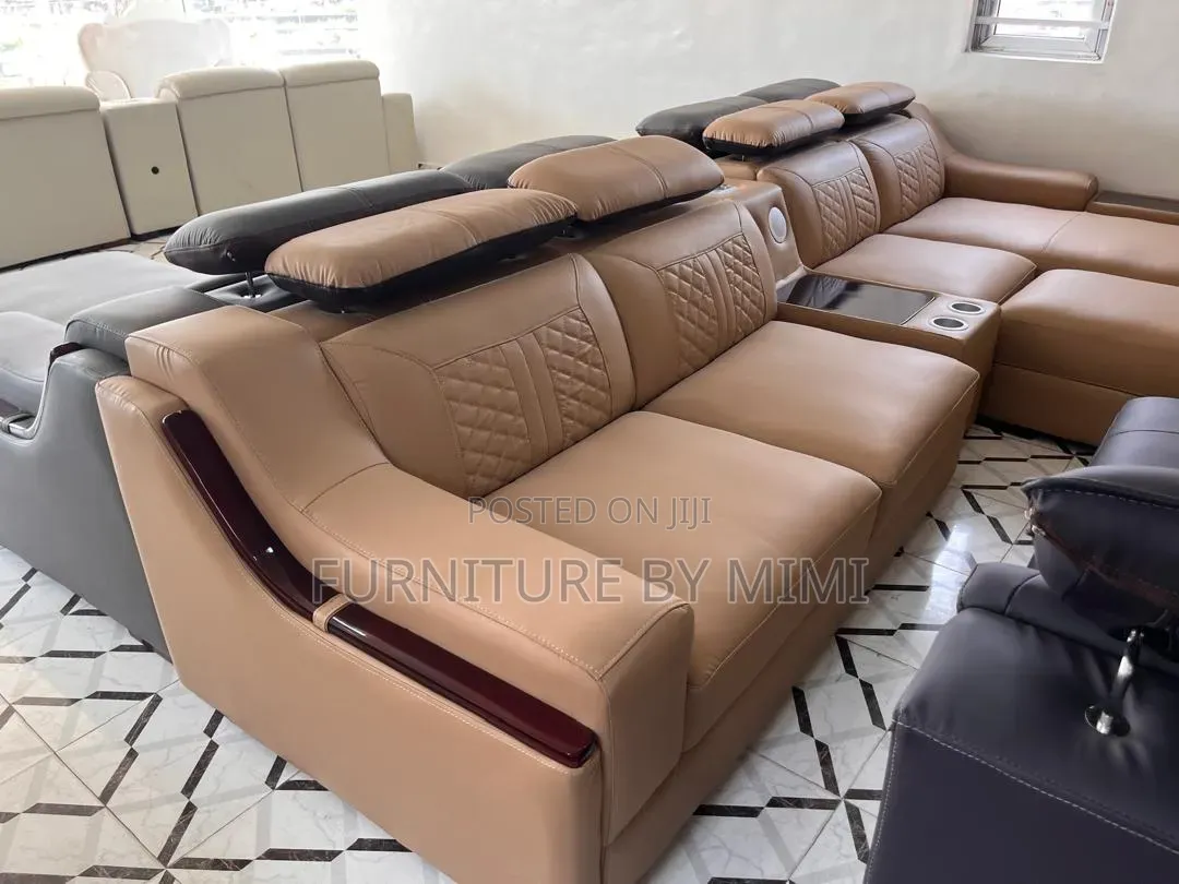 Luxury Smart Leather Sectional Sofa Set With Built-in Massager