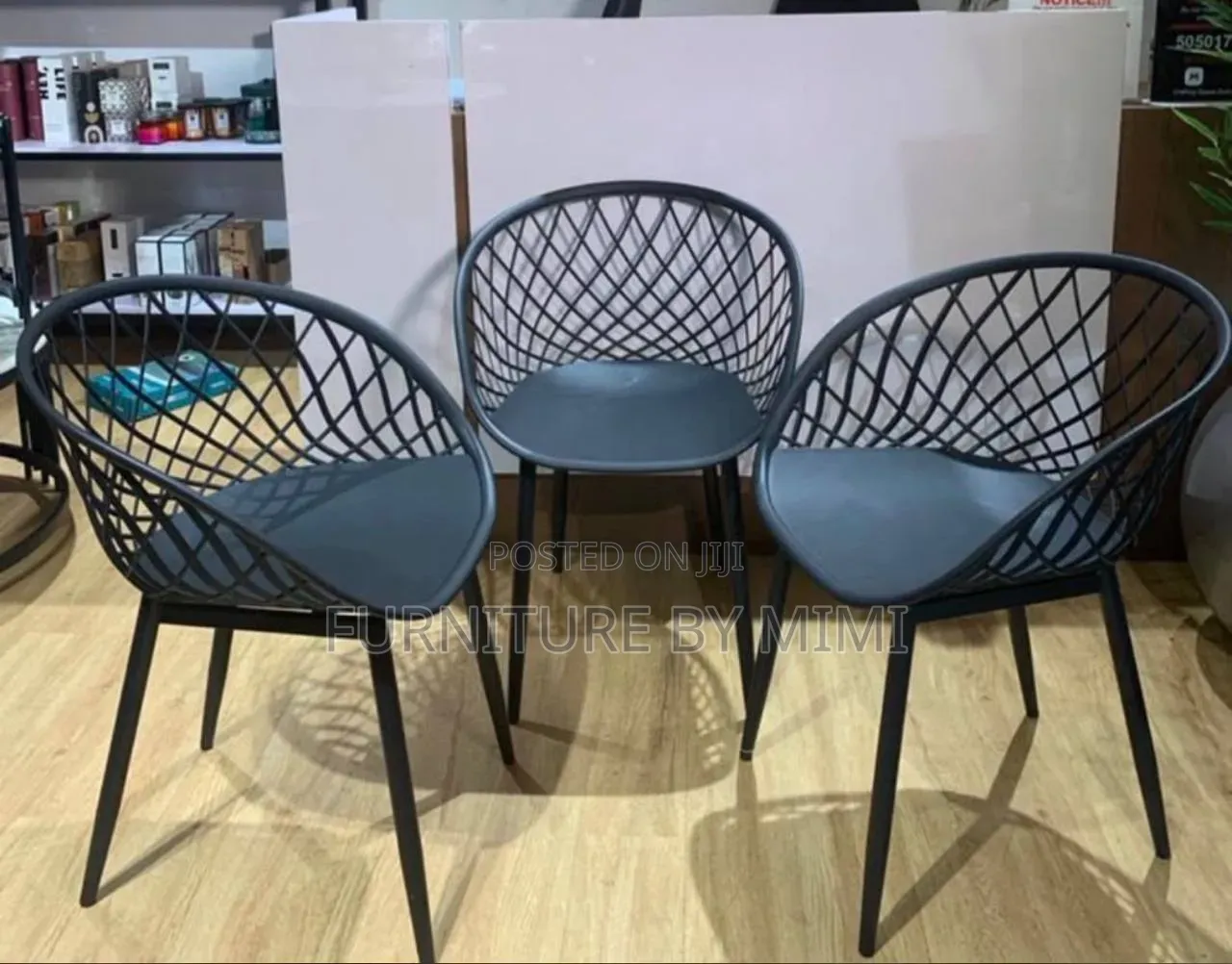 Modern Black Geometric Basket Restaurant Chair With Metal Legs .