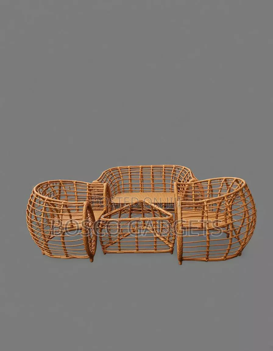 Outdoor Woven Rattan Furniture Set With a Modern Woven Rattan Table