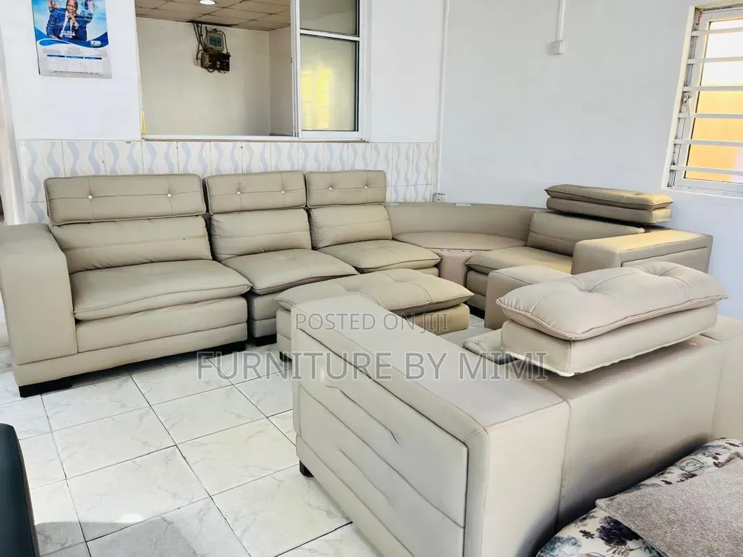 Luxury Imported L Shape Leather Sectional Sofa Set - Complete