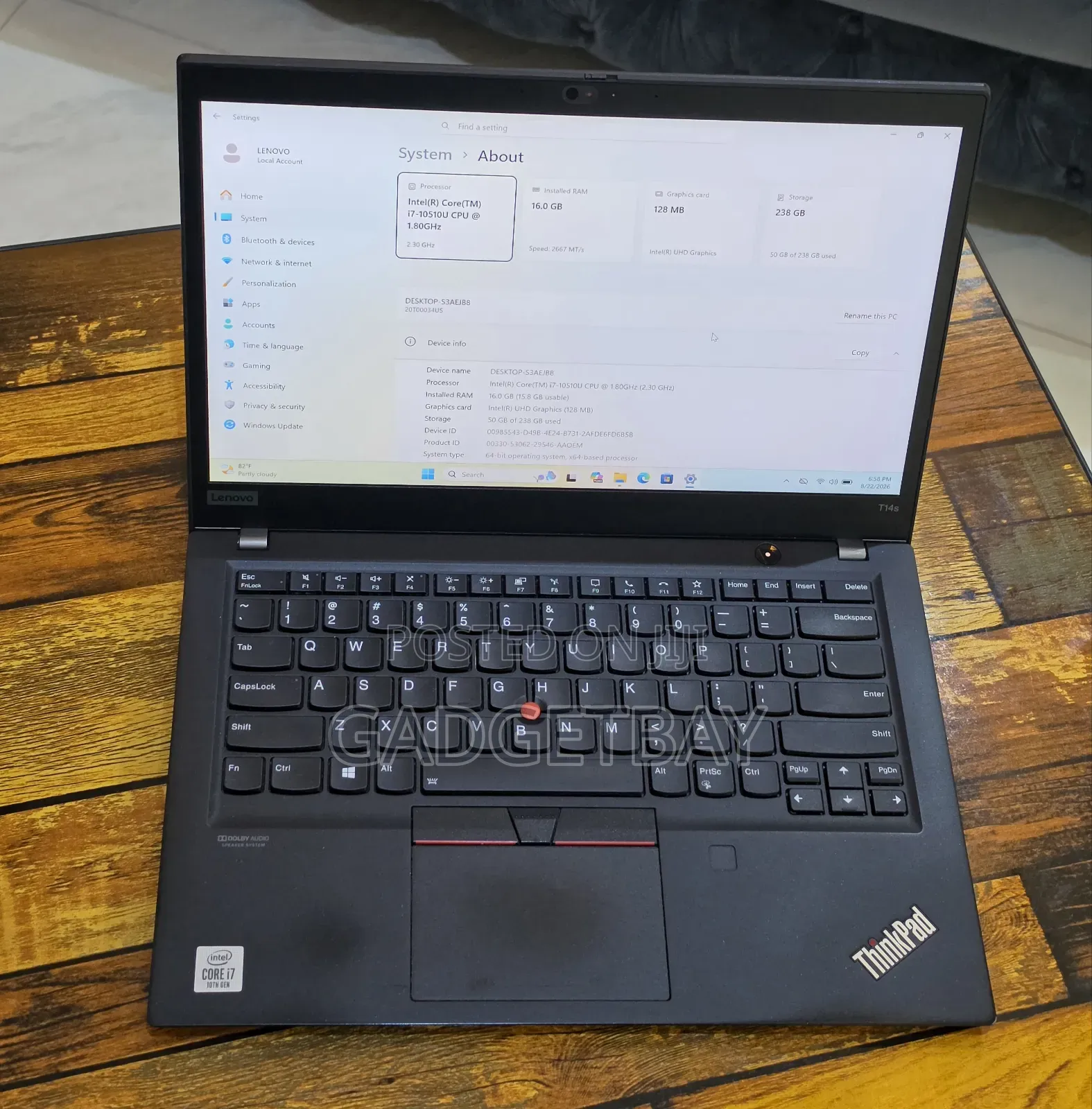 Laptop Lenovo ThinkPad T14s G4 16GB Intel Core i7 SSD 256GB