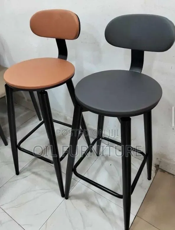 Modern Padded Leatherette Bar Stools With Backrest – Metal Legs