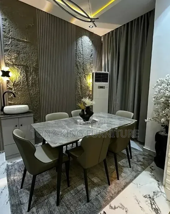 Modern Contemporary Grey Marble-Top 6-Seater Dining Set