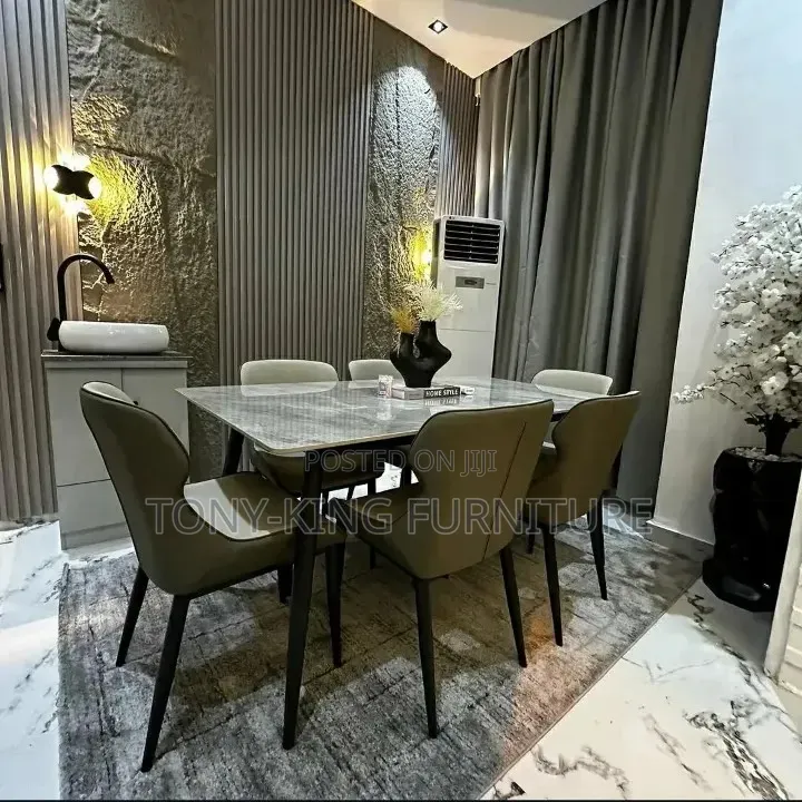 Modern Contemporary Grey Marble-Top 6-Seater Dining Set
