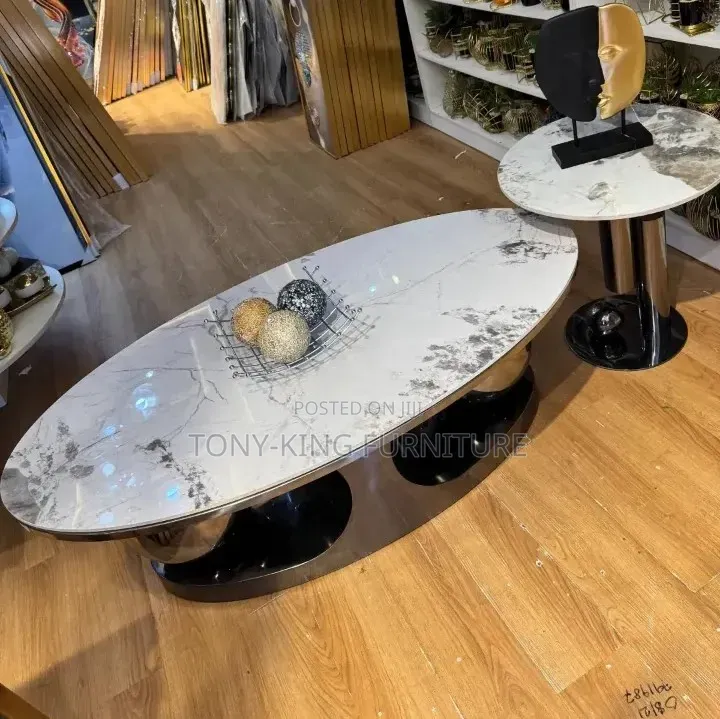 Luxury Coffee Table Set Features a White Faux or Genuine Marble Top