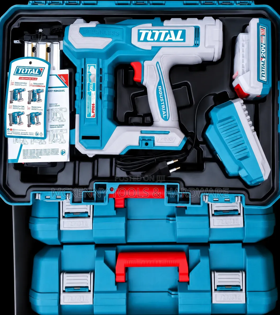 TOTAL 20V Cordless Brushless Brad Nailer Gun Kit (Brand New)
