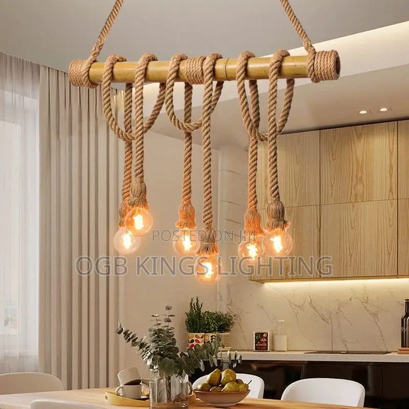 Vintage Rope Bamboo Pendant Lights Personality Loft Lights Hemp Rope