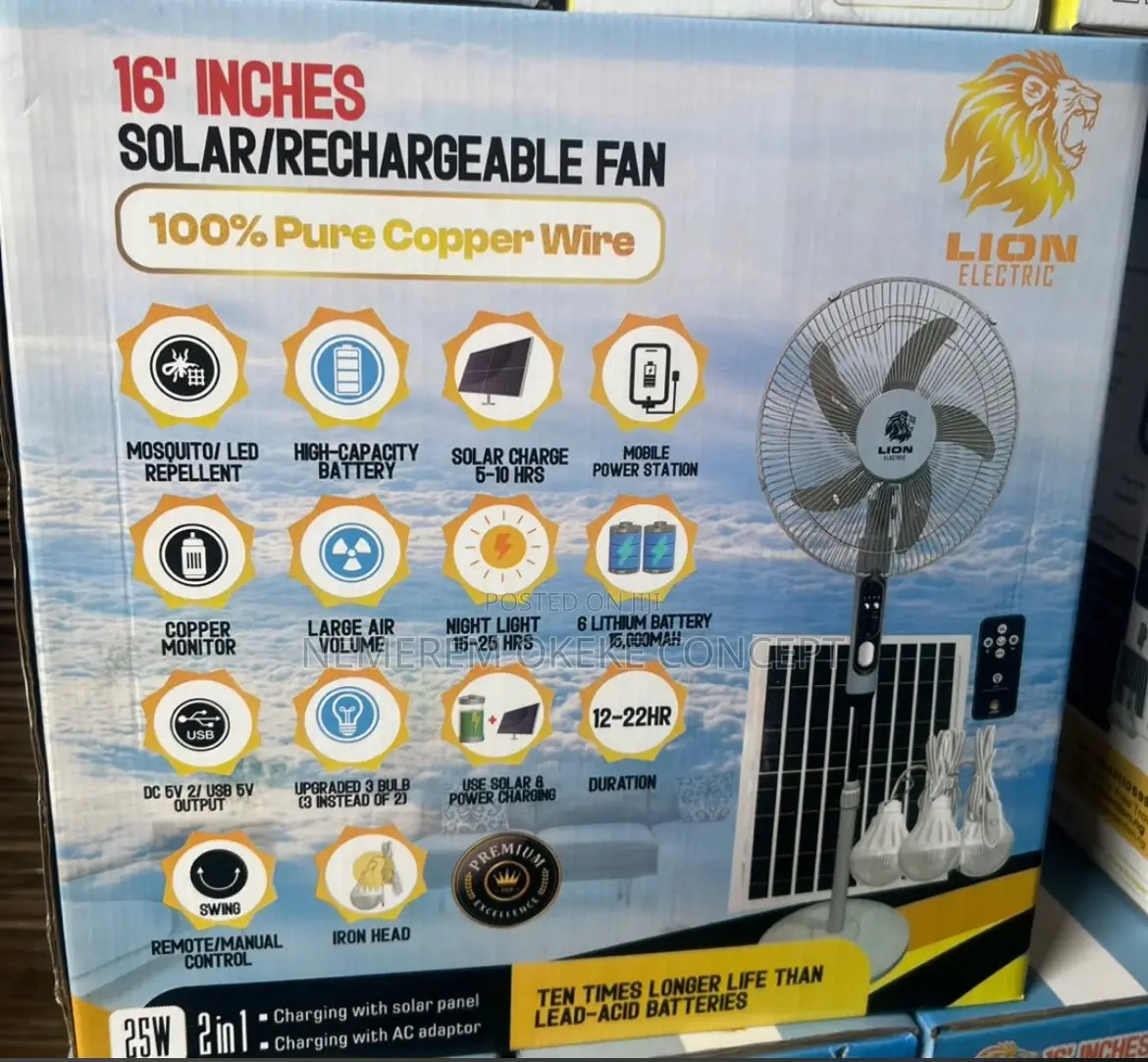 16 Inches Lion Solar Rechargeable Stand Fan With Mosquito Repellent
