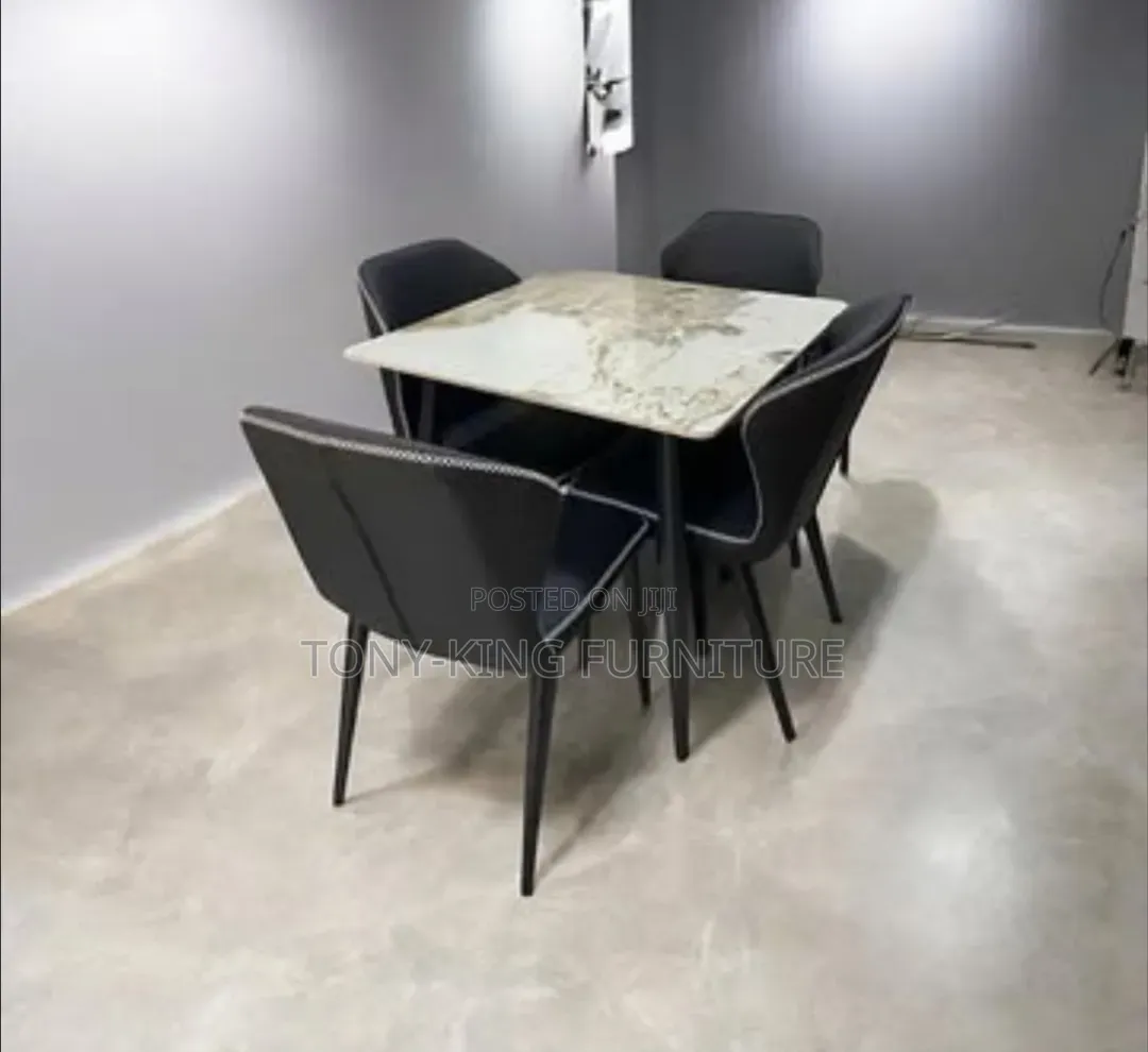 Modern 4-Seater Square Marble-Top Dining Set With a Polished Stone