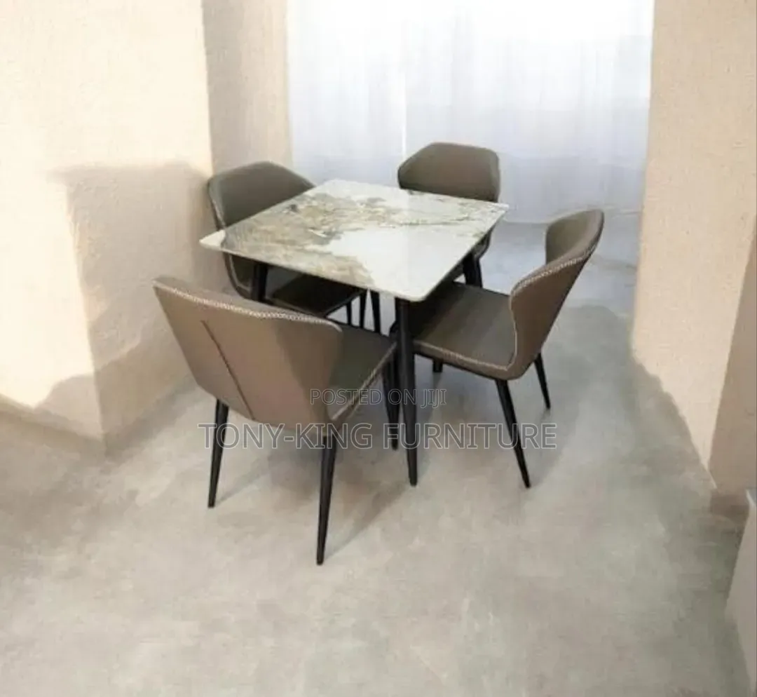 Modern 4-Seater Square Marble-Top Dining Set With a Polished Stone