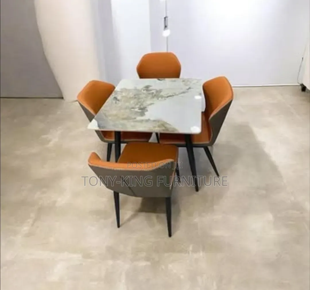 Modern Upholstered Marble Dining Table With 4 Chairs