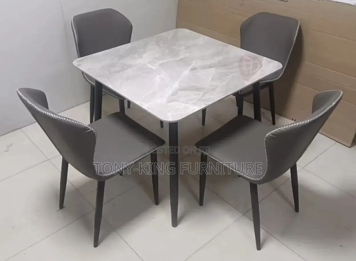 Modern Upholstered Marble Dining Table With 4 Chairs