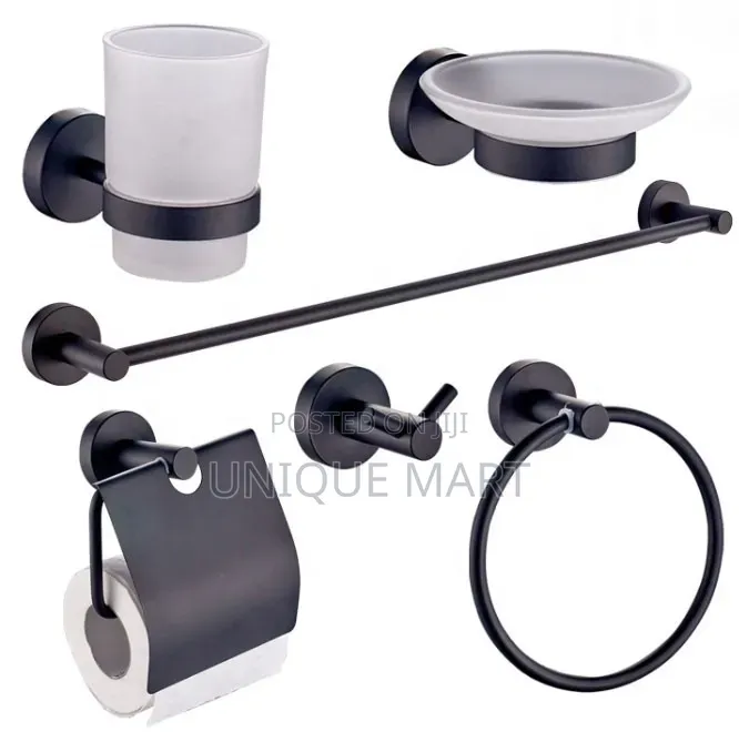 Complete Sets of Wall Mounted Black Steel Bathroom Accessories