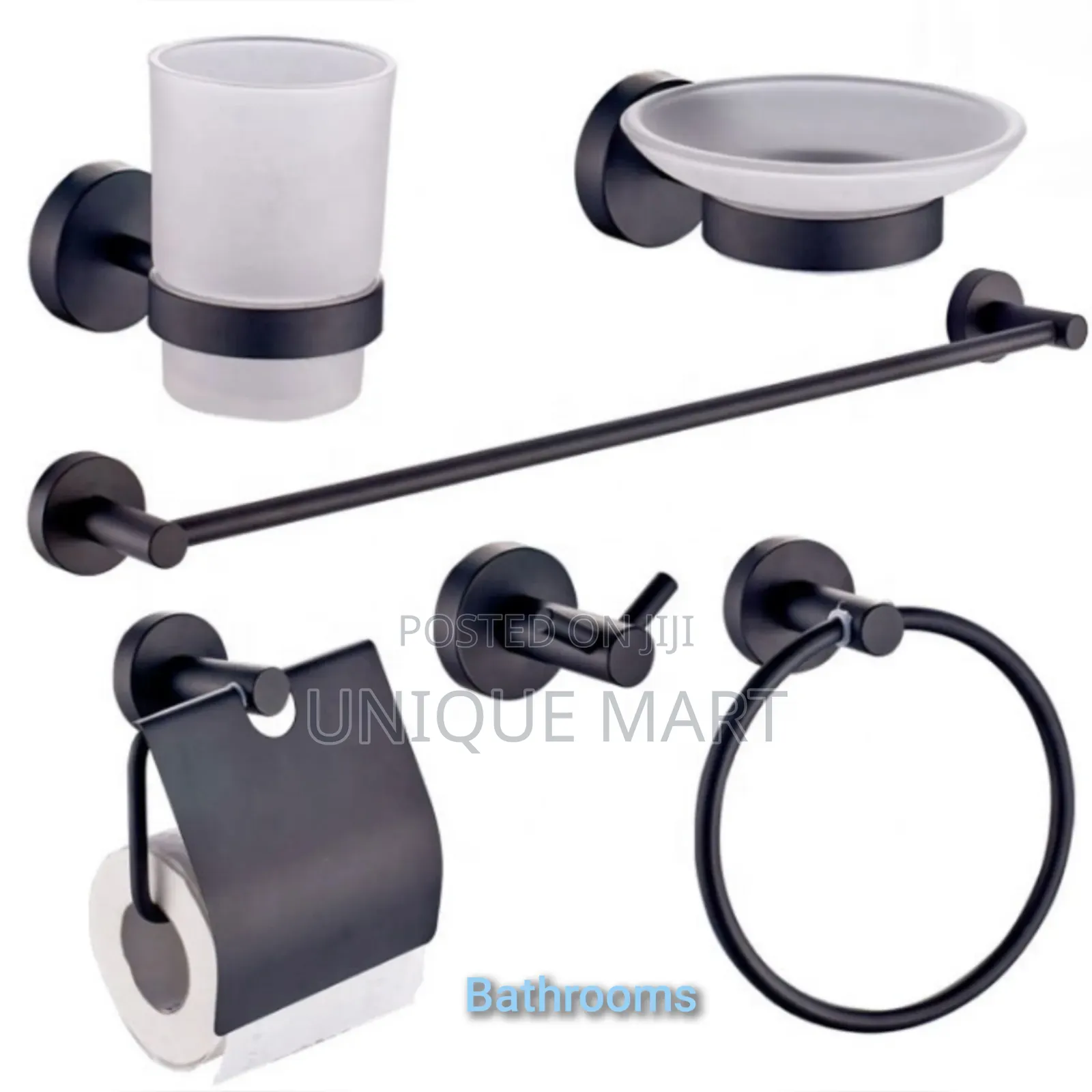 Complete Sets of Wall Mounted Black Steel Bathroom Accessories