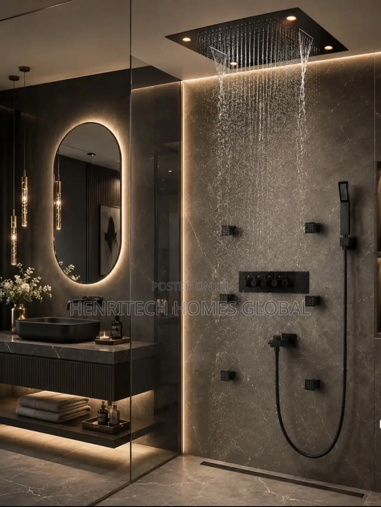 6-Jet Body Spray Overhead Rainfall Conduit Shower Premium Luxury