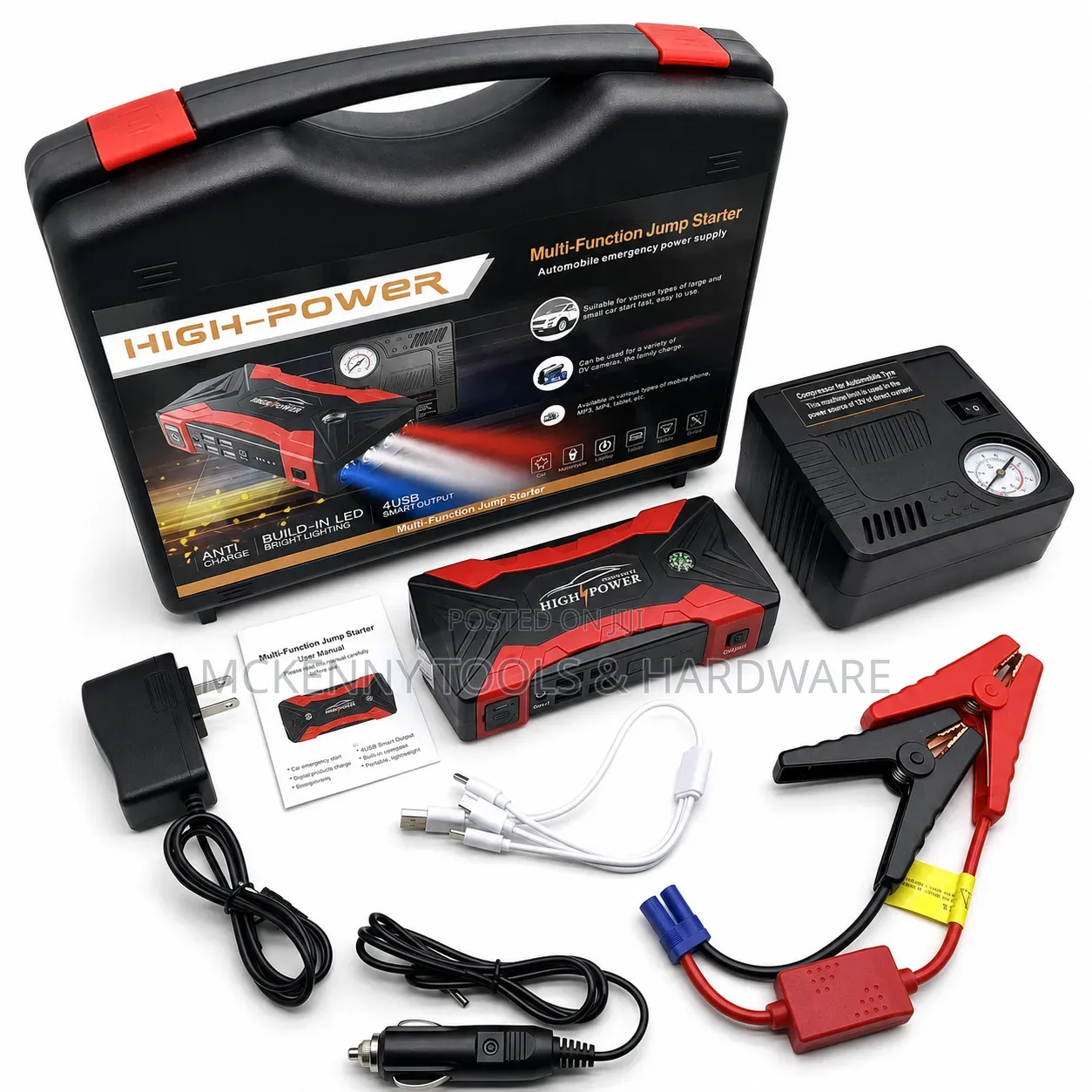 High-Power 4-in-1 Car Jump Starter Kit + Digital Air Compressor