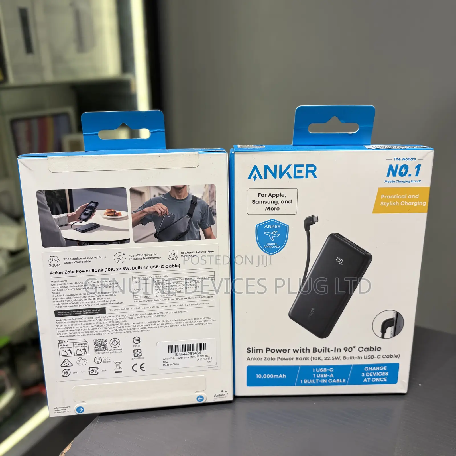 Anker Slim Power Bank With Built-in 90 Cable Anker Zolo - Black