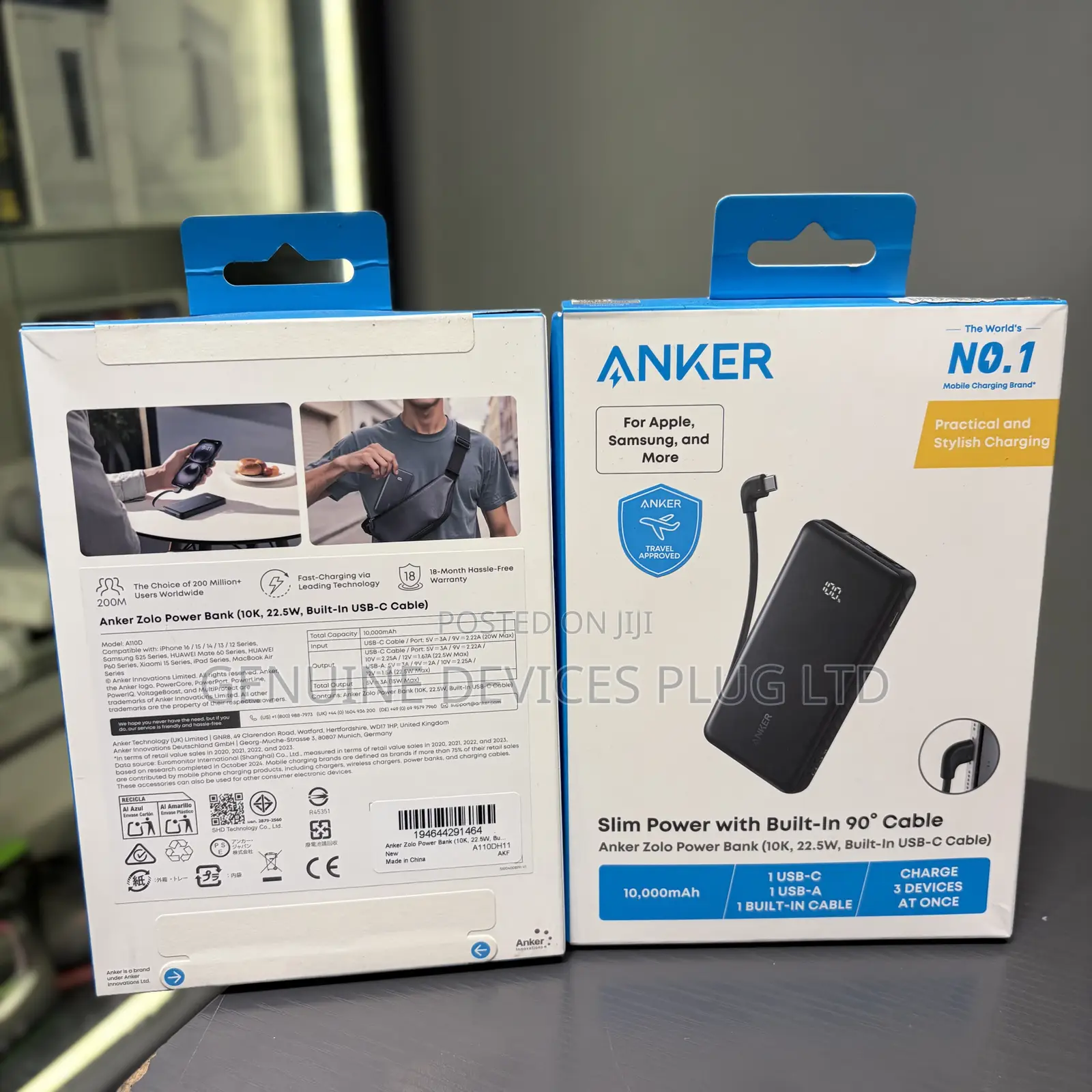 Anker Slim Power Bank With Built-in 90 Cable Anker Zolo - Black