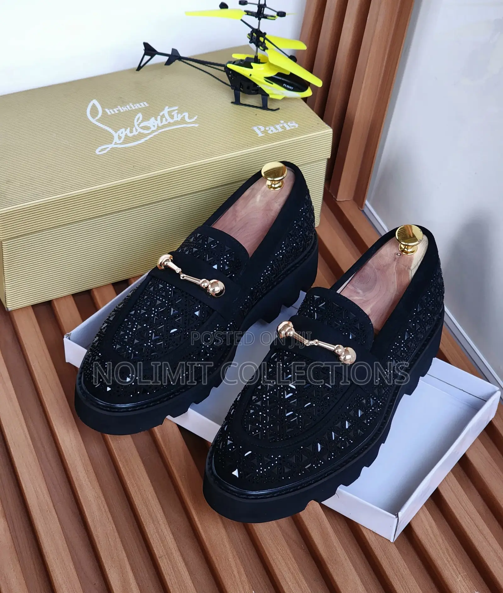 Black Textured Chunky Sole Loafers