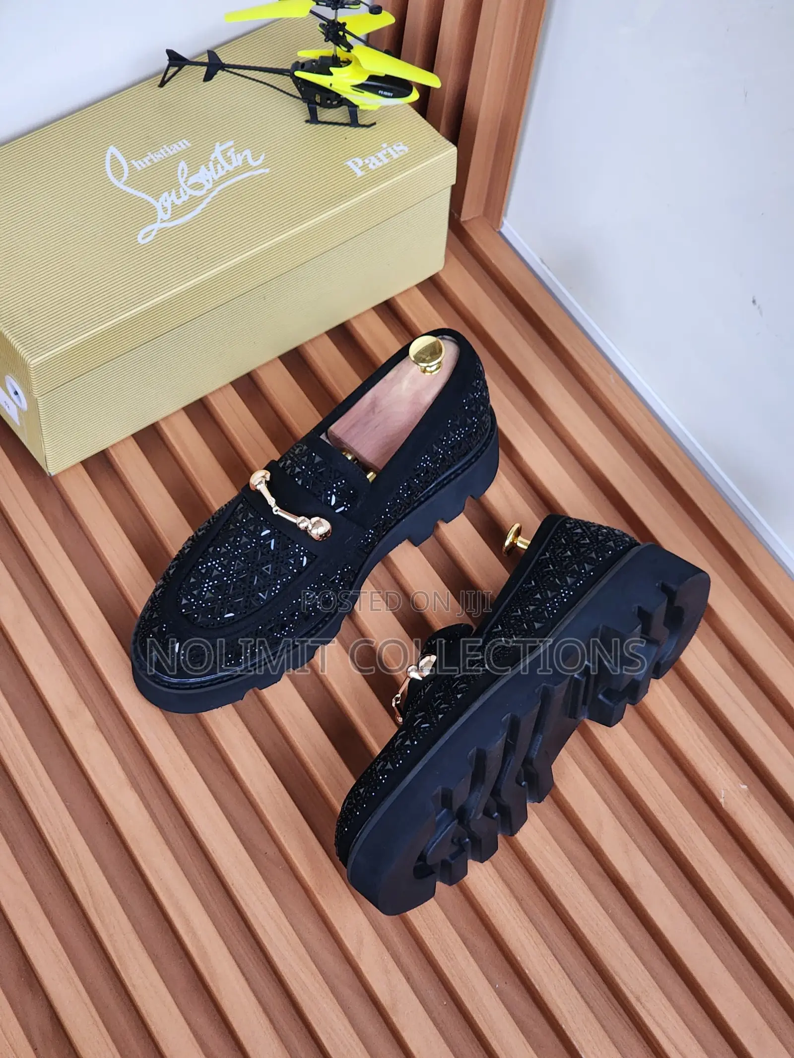 Black Textured Chunky Sole Loafers