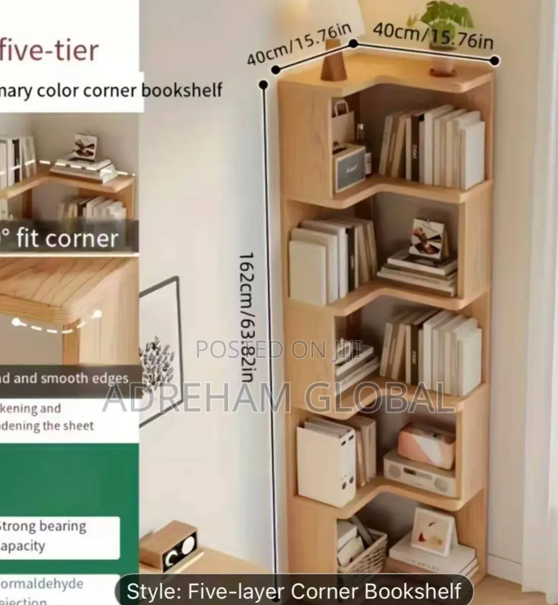 Corner Bookshelf,L-Shaped Open Etagere Wooden Bookcase for Room,Office