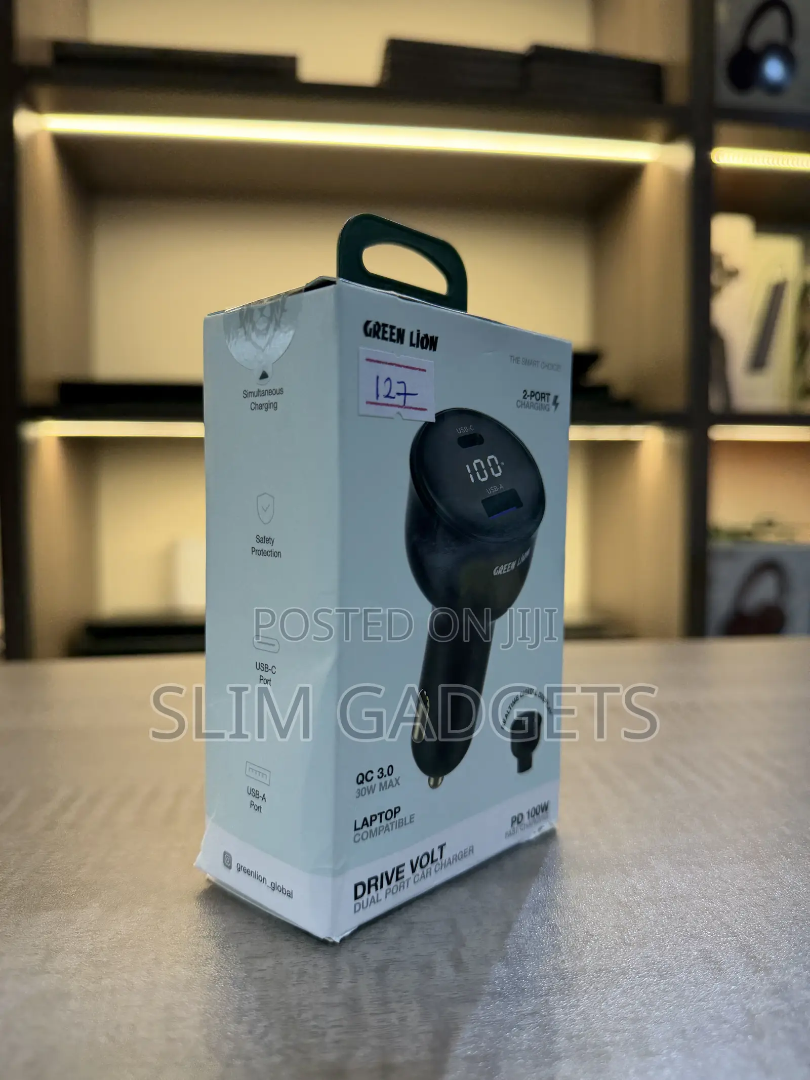 Green Lion High Quality Dual Port Car Charger 100 Watts Charging