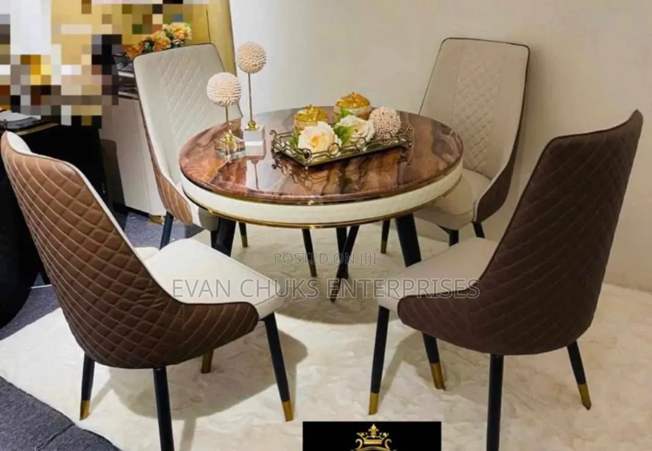 Round Marble Table and Chairs Dining Set by 4