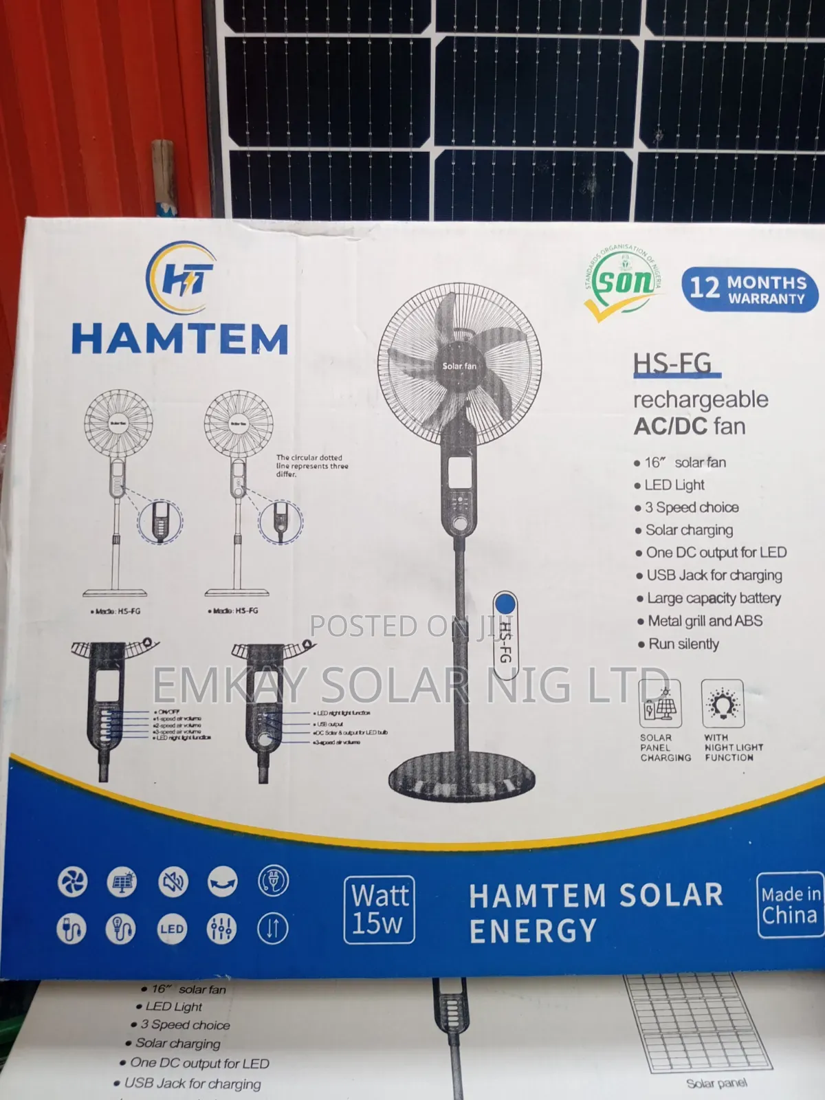 16 Inches Solar Rechargeable Fan