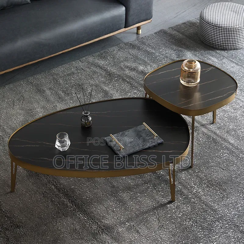 Heavy Luxury Modern Oval Rock Panel Coffee Table - Black