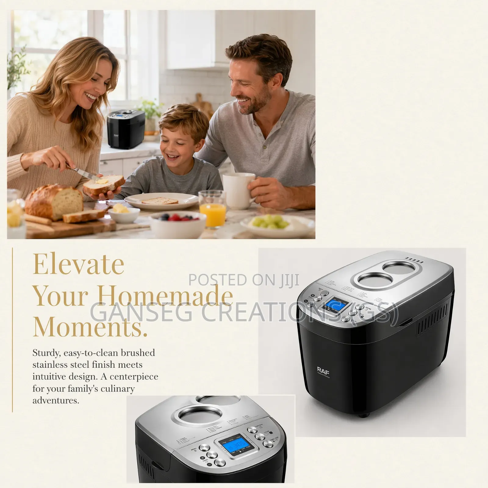 Raf 850watts Bread Maker With 3 Capacity Option of 1000G,1250G,1500G