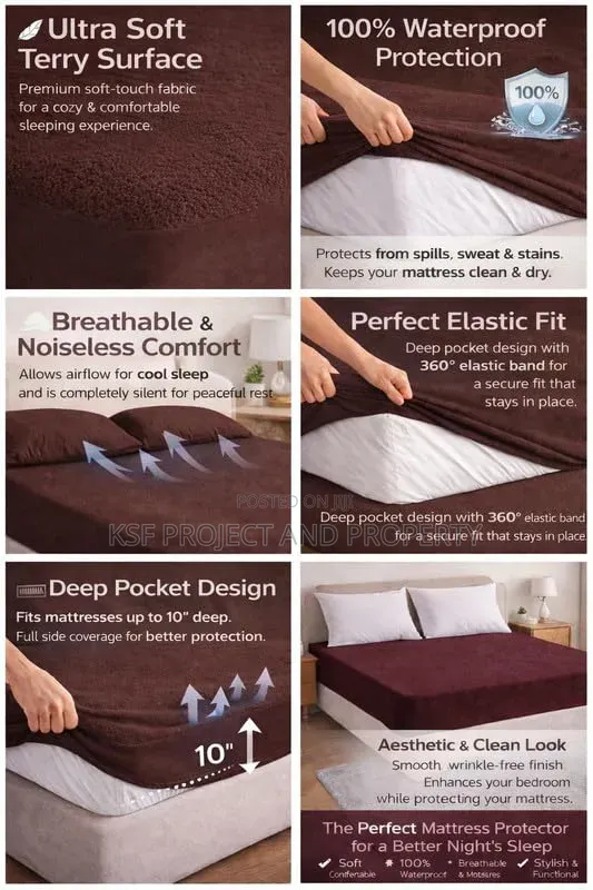 Dark Brown Waterproof Fitted Elastic Mattress Protector 7 by 7