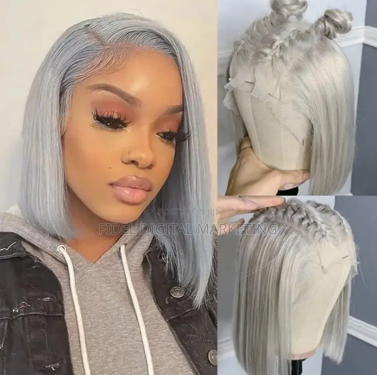 10'' Grey Human Hair Wig Bob Lace Front Wigs 13x4 Lace