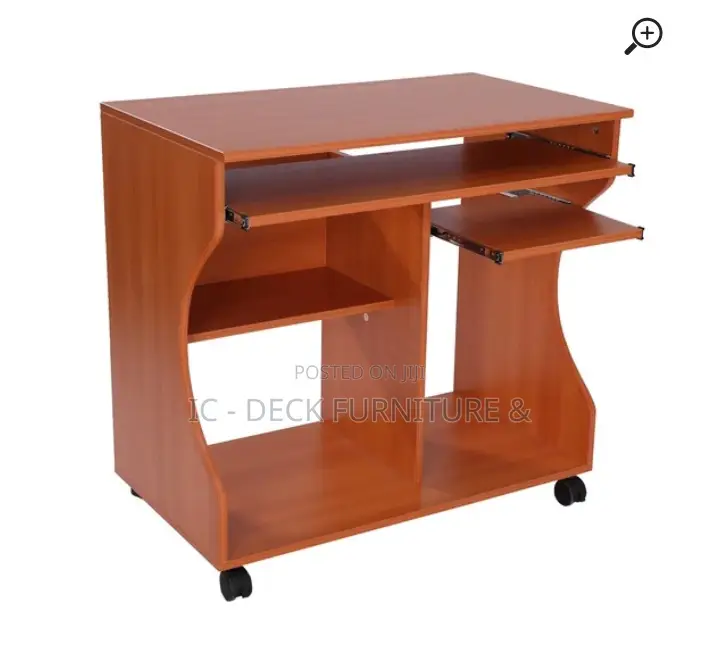 DSK3 Movable Computer Desk W/ Sliding Keyboard Tray + Storage Shelves