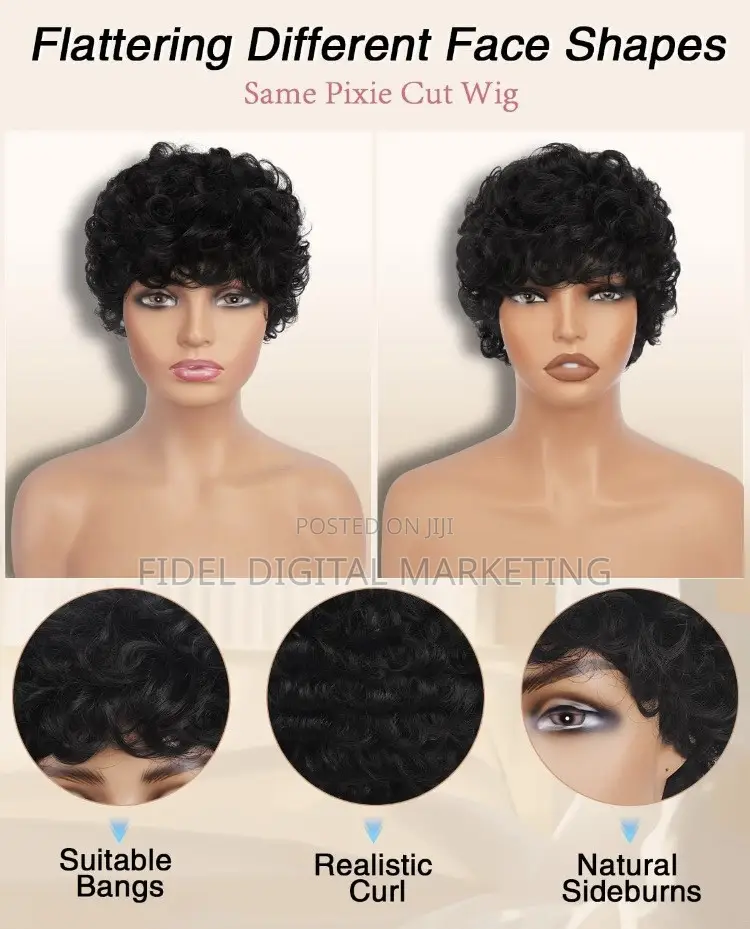 100% Human Hair Pixie Cut Wig, Black Women