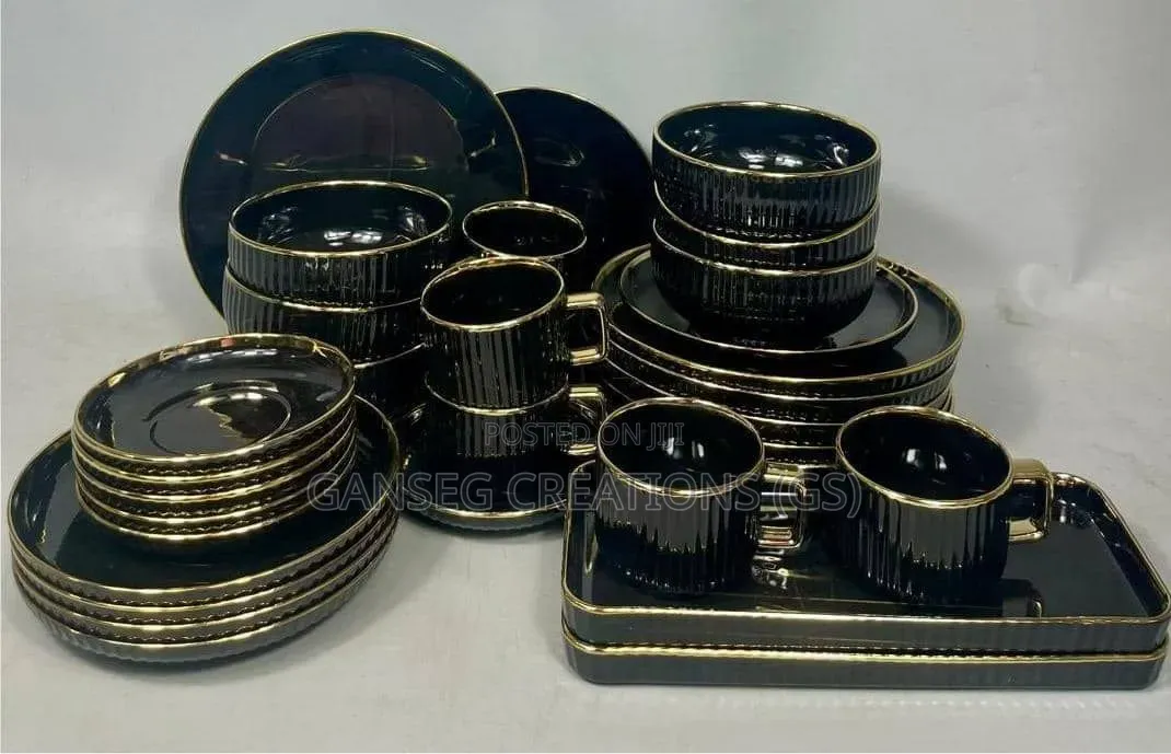 32-Piece Luxury Black/White and Gold European Porcelain Dinnerware Set