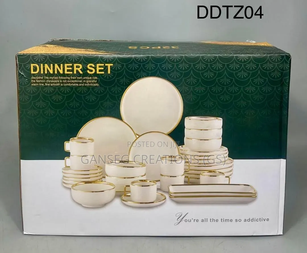 32-Piece Luxury Black/White and Gold European Porcelain Dinnerware Set