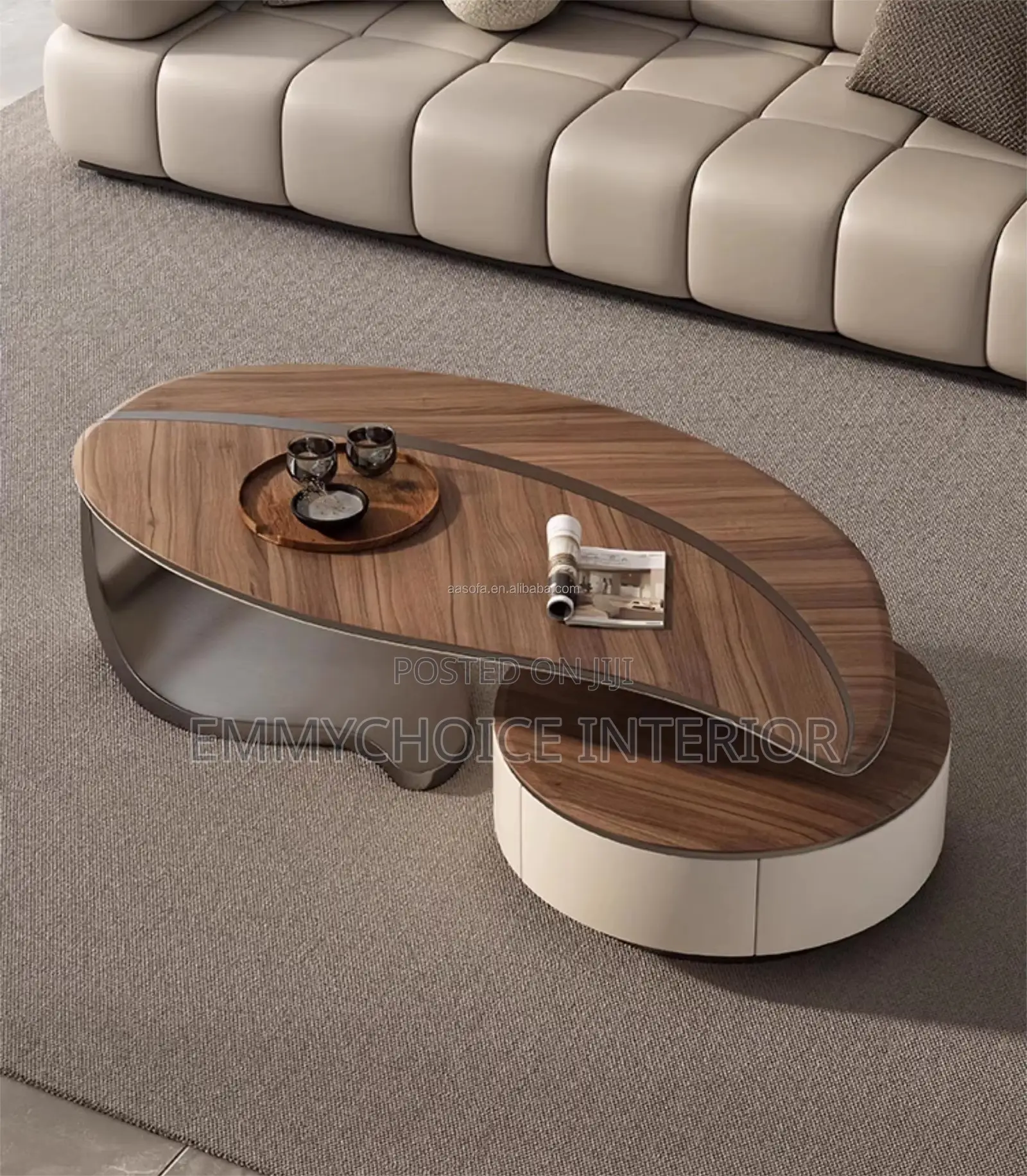 Leaf-Shape Coffee Table With Metallic Branch Inlay