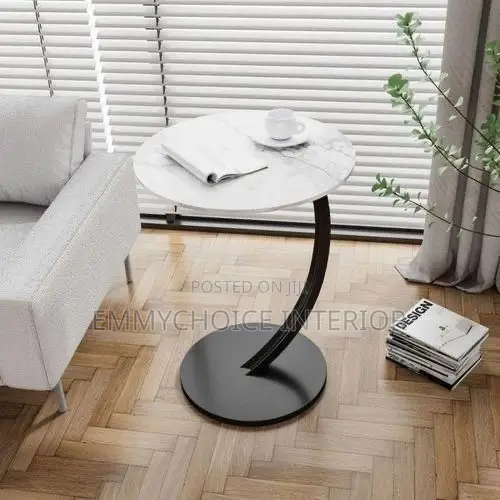Modern C-Shaped Round Side Table , White